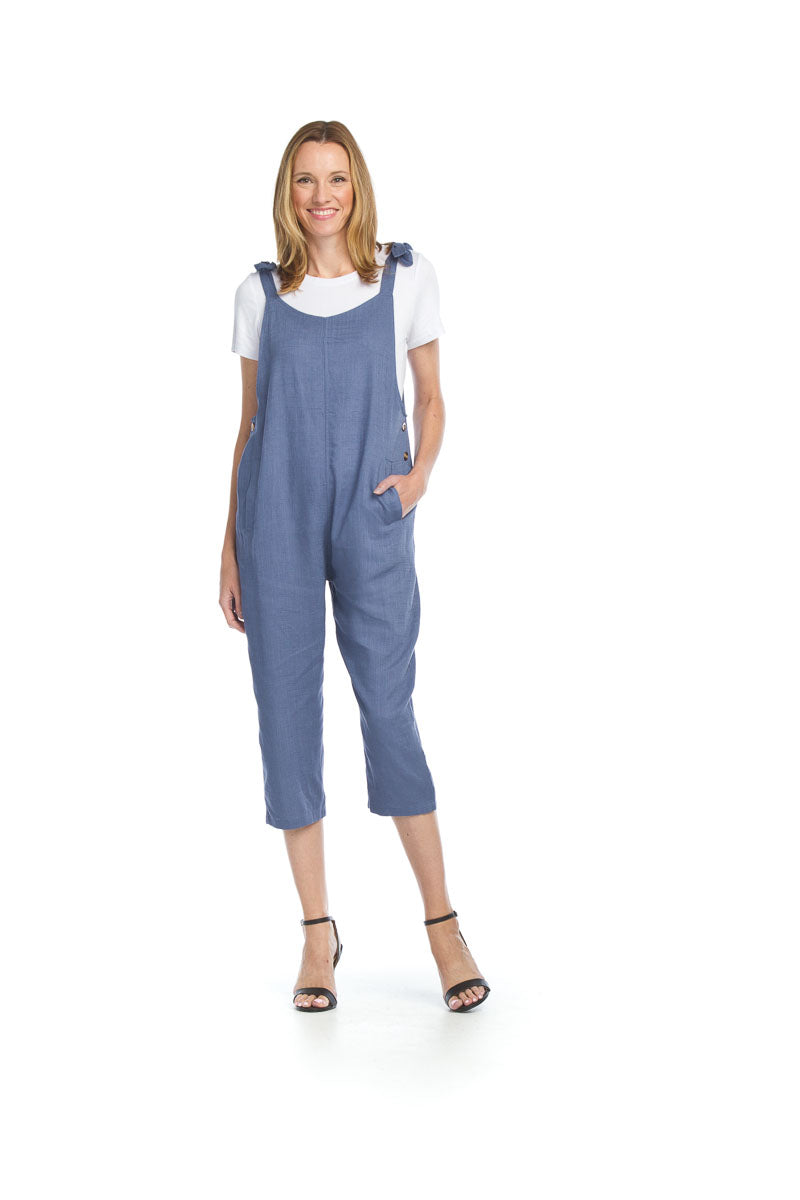 Cotton Blend Jumpsuit With Adjustable Tie Straps