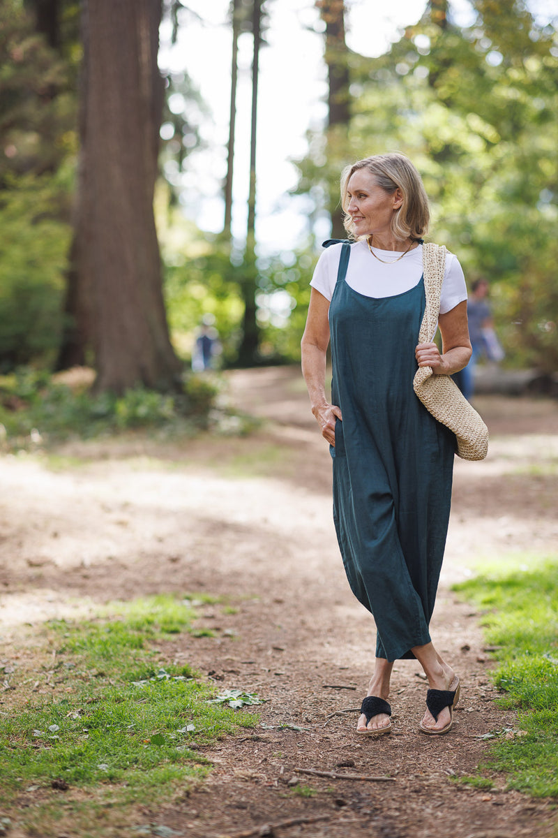 Cotton Blend Jumpsuit With Adjustable Tie Straps