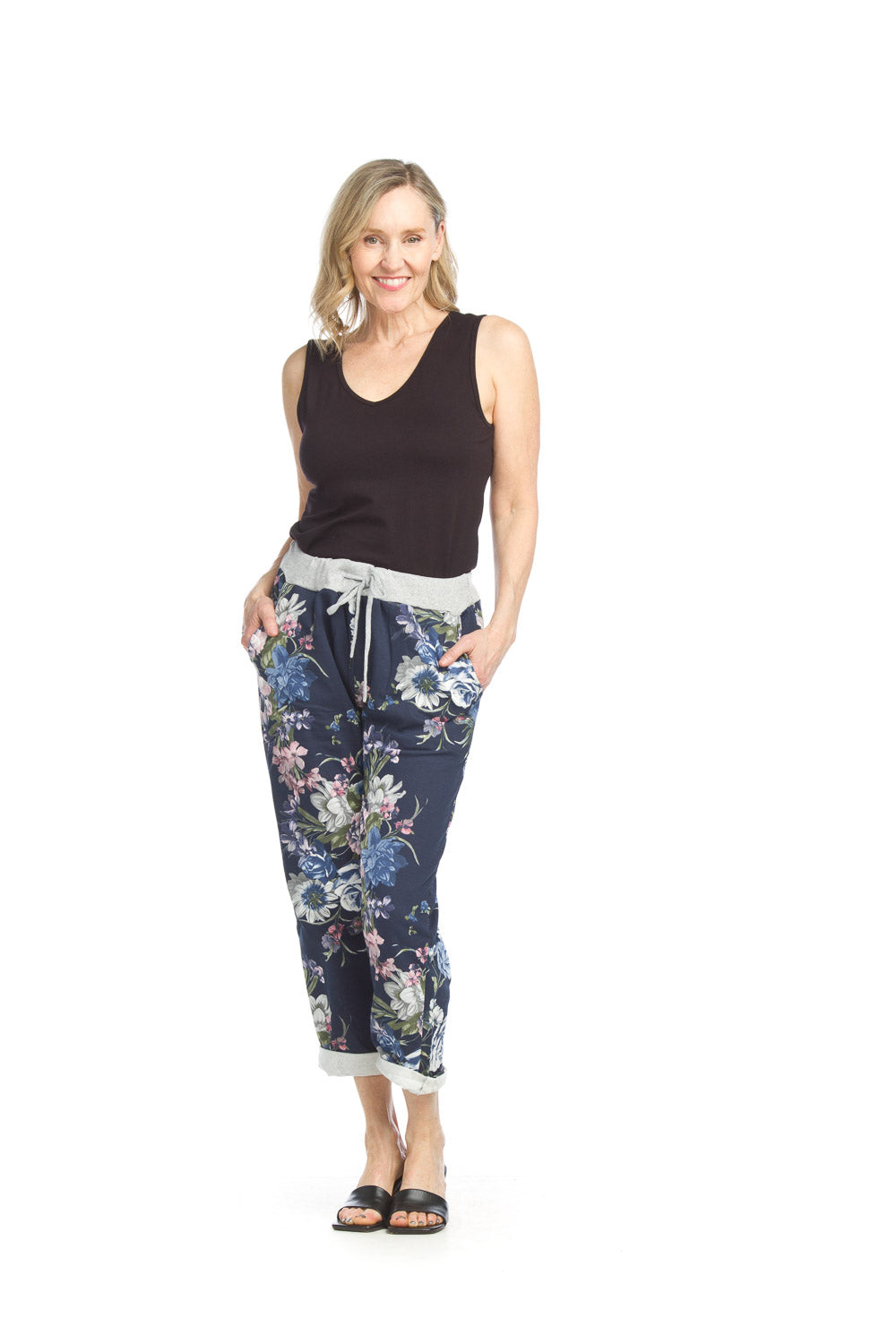 Floral Cotton Blend Pants With Elastic Waist