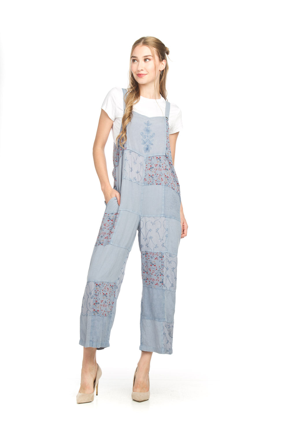 Embroidered Patchwork Overalls