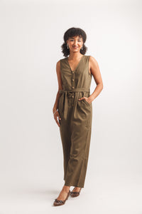 Sleeveless Button Front Jumpsuit