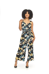 Floral Stretch Jumpsuit with V-Boning & Pockets