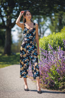 Floral Stretch Jumpsuit with V-Boning & Pockets