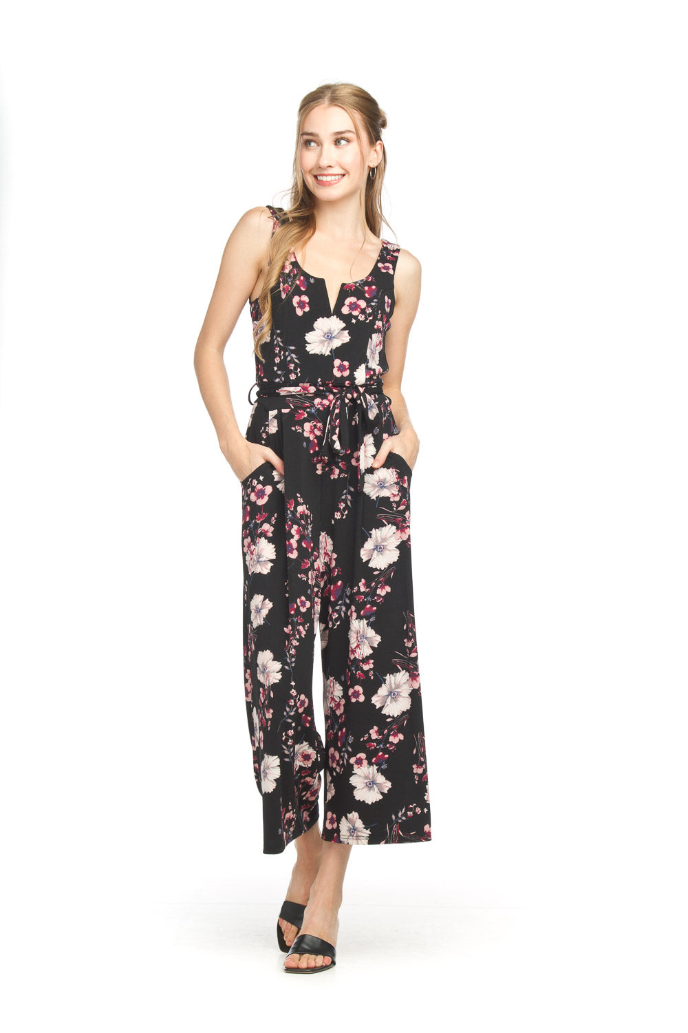 Floral Stretch Jumpsuit with V Boni