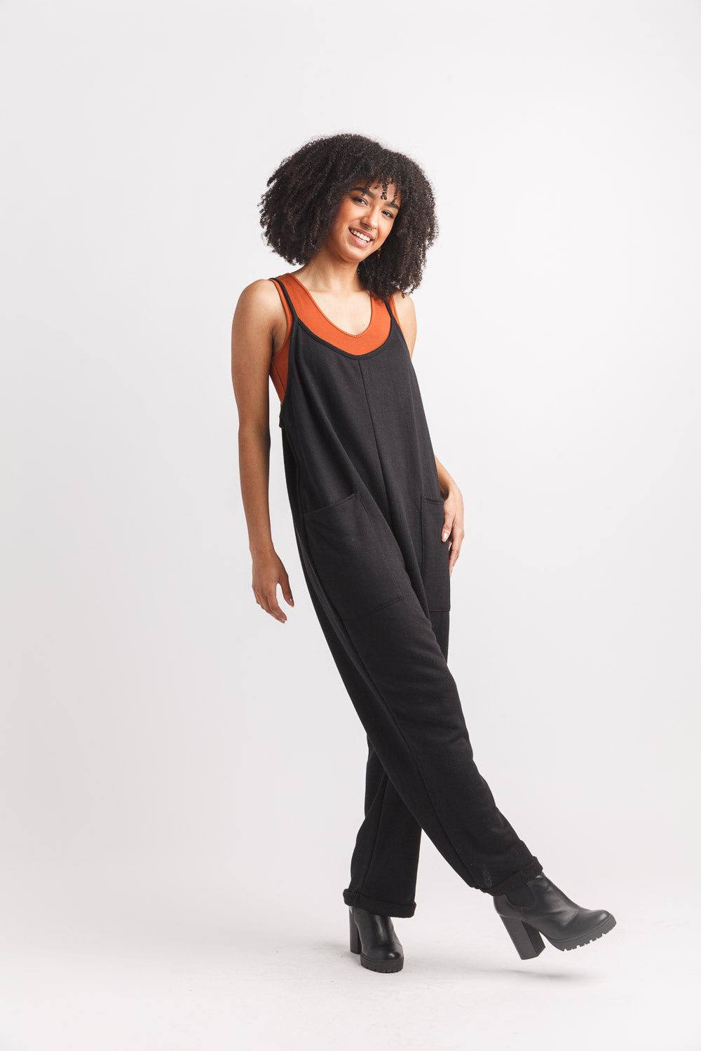 Waffle Knit Jumpsuit With Patch Pockets