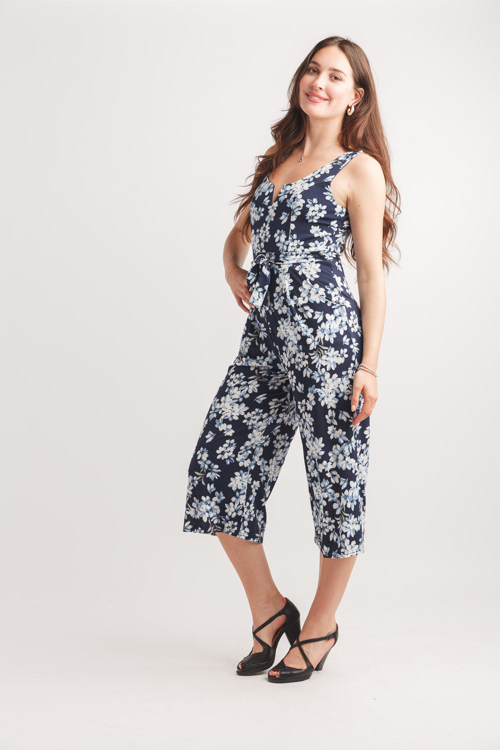 Floral Print Stretch Jumpsuit With V Bonning