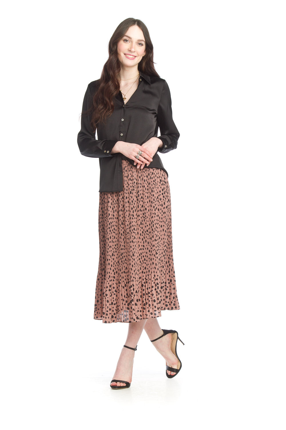 PS-15902 Spotted Print Pleated Skirt