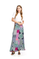 PS-16912 - PATCWORK PRINTED MAXI SKIRT WITH BRAIDED BELT