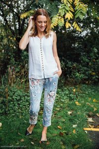 Stretch Floral Jean Look Pants