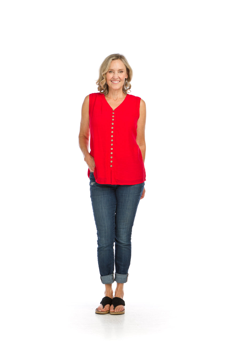 Sleeveless Layered Button Blouse