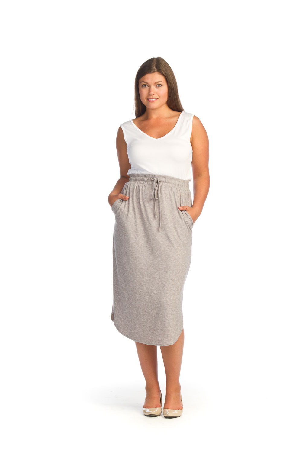 PS-14902 - HEATHERED KNIT SKIRT WITH POCKETS
