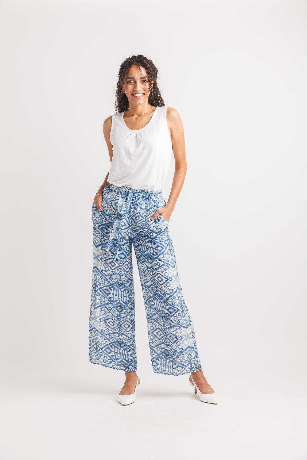 Light Weight Geo Print Wide Leg Pants With Eladtic