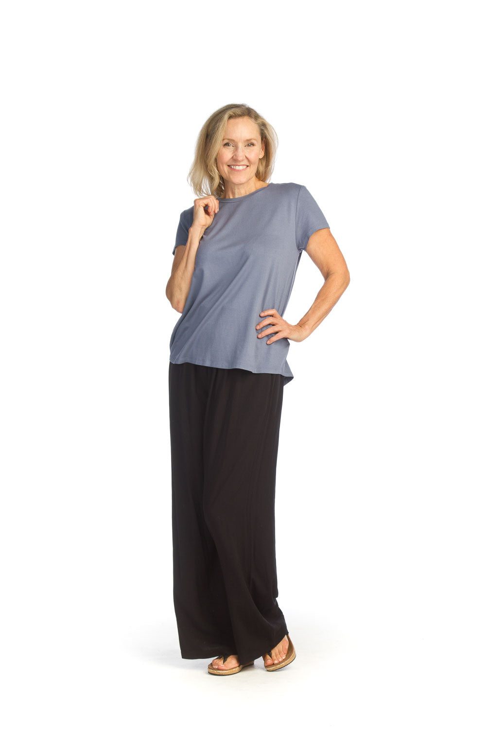 PP-14808 - Black - STRETCH BAMBOO WIDE LEG PANTS