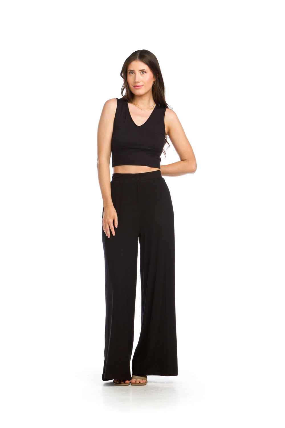 PP-16842 - HIGH WAISTED RIBBED WIDE LEG PANTS