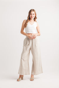 Striped Wide Leg Pant with Elastic Back and Pockets
