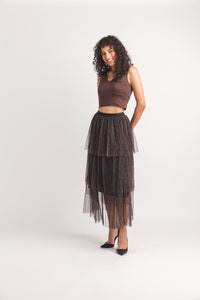 Leopard Print Pleated Tiered Skirt with Elastic Waist