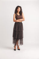 Leopard Print Pleated Tiered Skirt with Elastic Waist