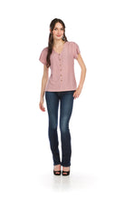 Load image into Gallery viewer, PT-14042 - STRETCH EYELET TSHIRT WITH BUTTON DETAIL
