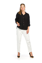 Load image into Gallery viewer, PT-14107 - BLACK - COTTON GAUZE COLLARED BUTTON FRONT SHIRT
