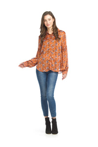 Paisley Lurex Button Front Blouse