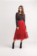Tiered Pleated Tulle Skirt With Bow Details