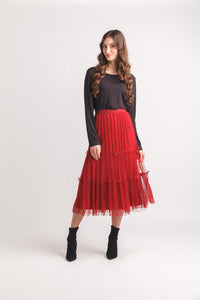 Tiered Pleated Tulle Skirt With Bow Details
