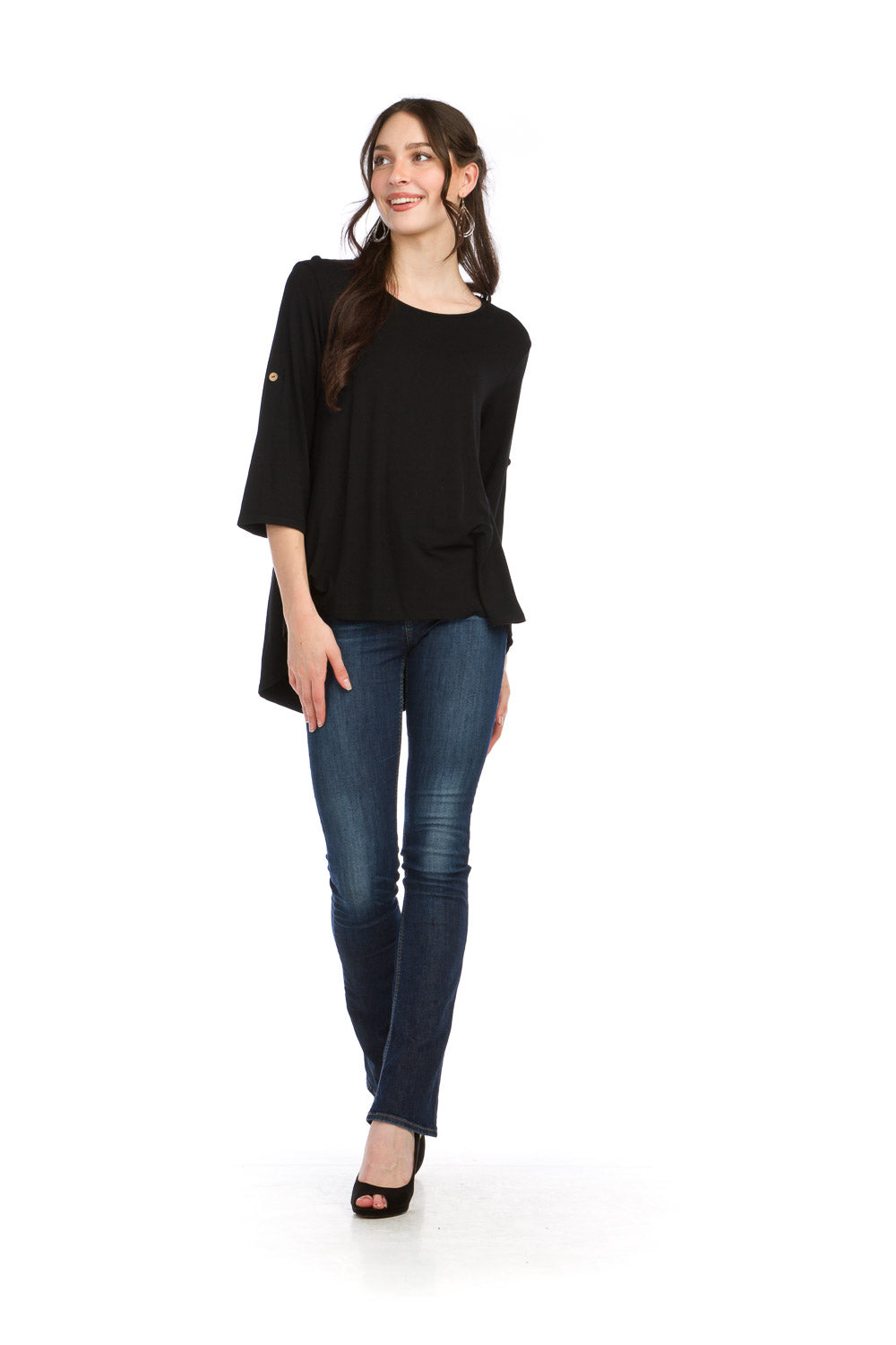 PT-15036 - BAMBOO STRETCH HIGH LOW TOP WITH BACK BUTTON