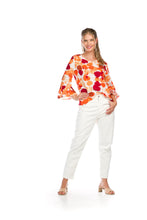 Load image into Gallery viewer, PT-16020 -ORANGE- TIE DYE POLKA DOT HIGH LOW BLOUSE WITH RUFFLE SLEEVE

