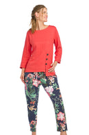 Tropical Stretch Cotton Blend Pants with Elastic Waistband