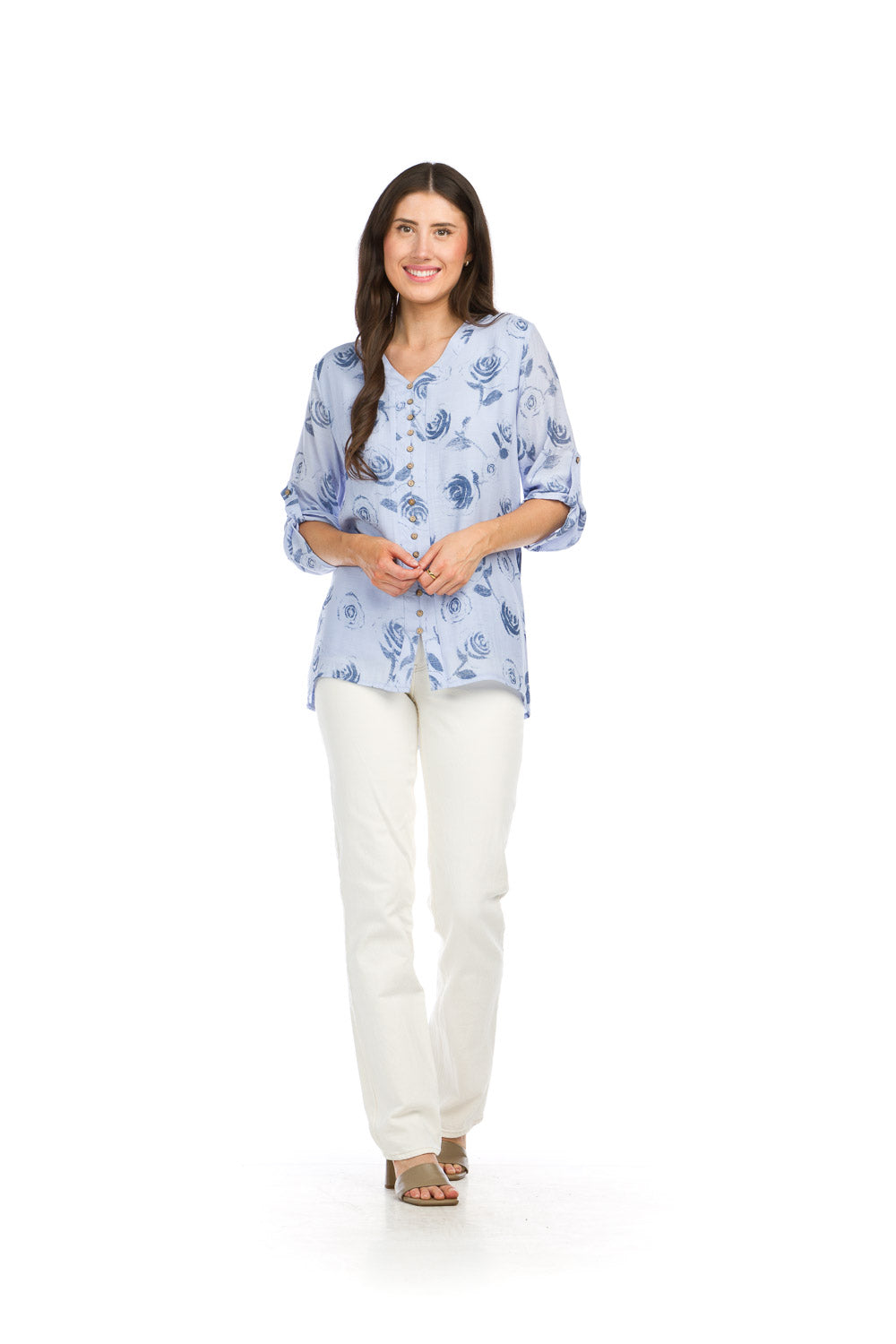 PT-16022 - MUTED ROSE PRINT BUTTON FRONT BLOUSE