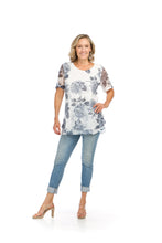 Load image into Gallery viewer, PT-16029 - FLORAL MESH SEQUIN LAYERED SHORT SLEEVE TOP
