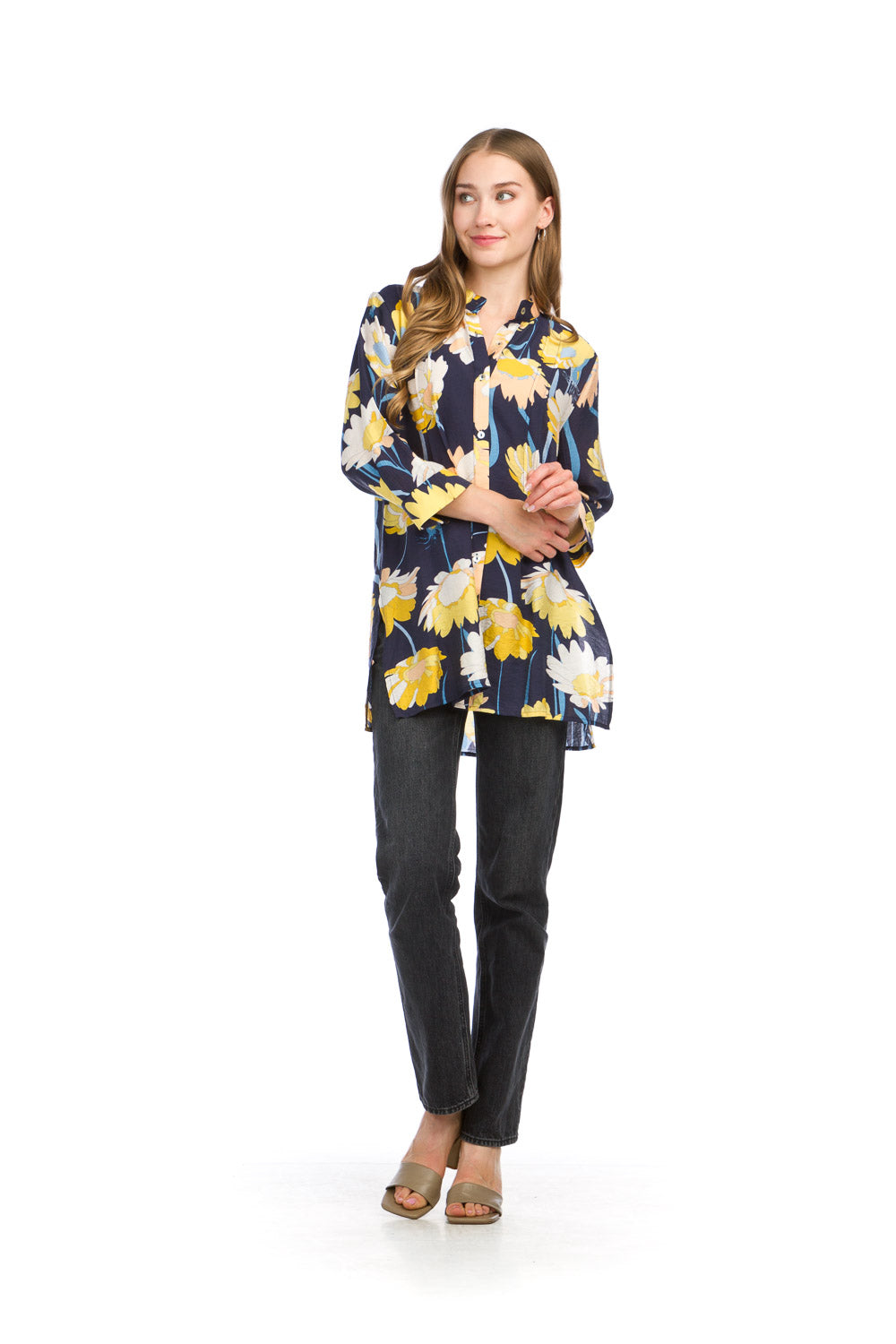 PT-16045 - FLORAL PIN TUCK BUTTON FRONT TOP