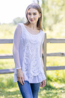 Long Sleeve Mesh Blouse With Embroidery