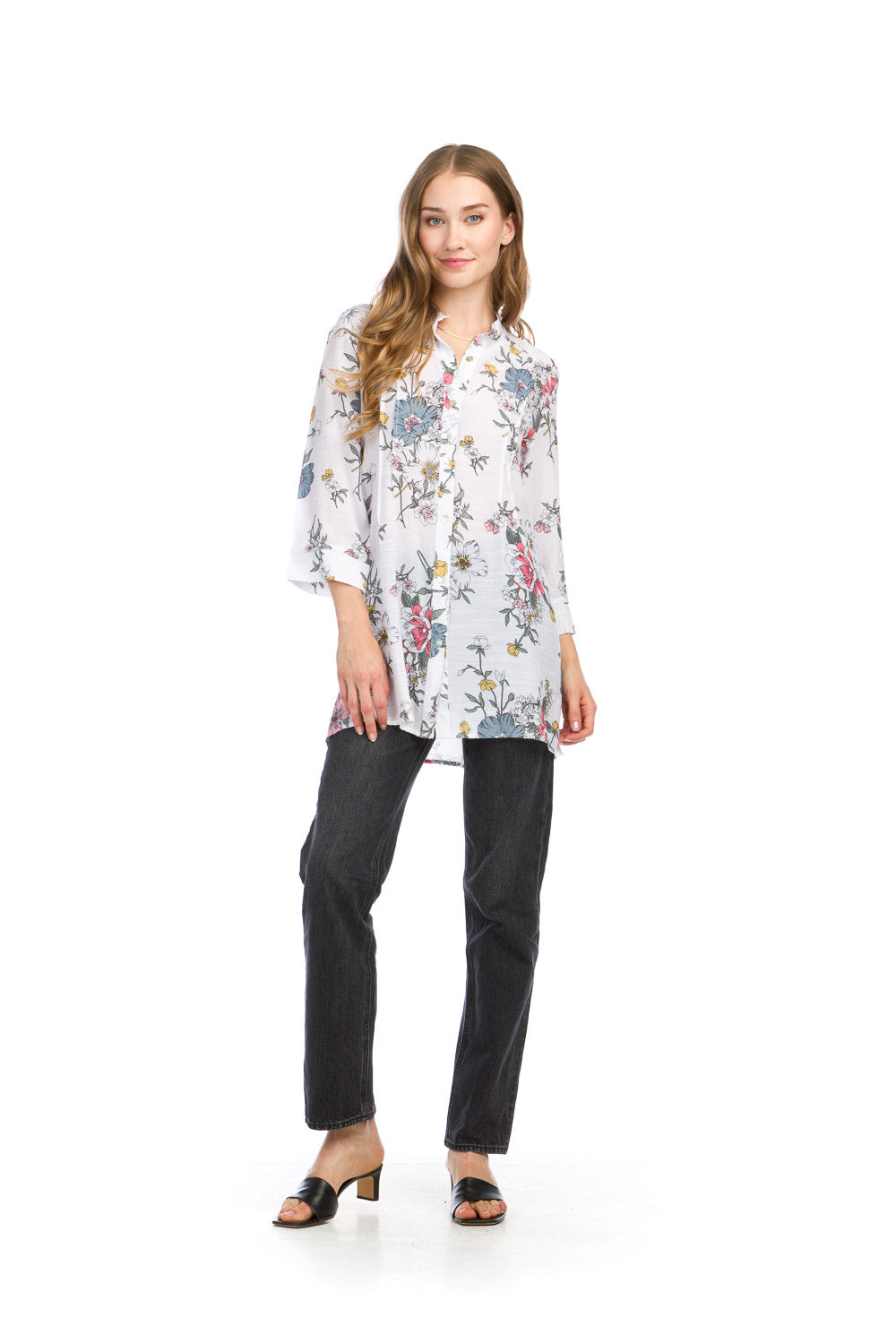PT-16138 - FLORAL PIN TUCK BUTTON FRONT TOP