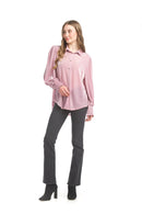 Lurex Knit Long Sleeve Shirt With Smocking Cuff