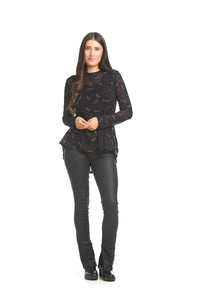 Floarl Rinestone Burnout Peplum Style Blouse