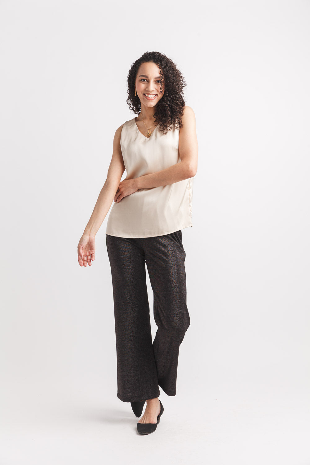 Stretch Glitter Pants With Back Elastic Waist
