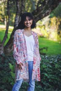 Floral Button-Front Tunic with Tab Sleeves