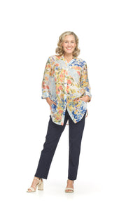 Floral Button-Front Tunic with Tab Sleeves