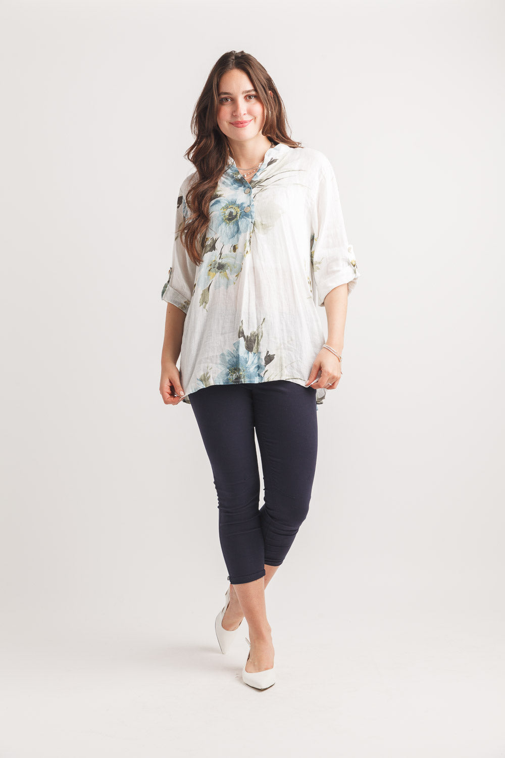 Oversized Linen Tab Sleeve Top