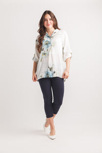Oversized Linen Tab Sleeve Top