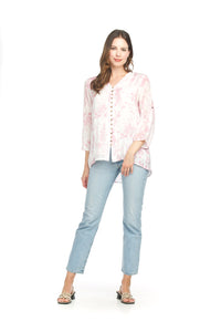 Floral Crinkle Layered Button Blouse