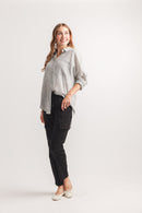 Cotton Seersucker Oversized Collared Blouse
