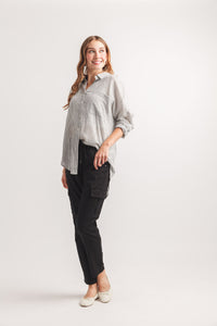Cotton Seersucker Oversized Collared Blouse