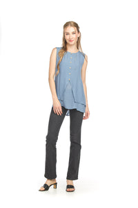 Sleeveless Layered Crinkle Tunic With Button Detail