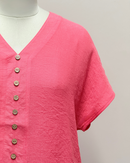 Short Sleeve Crinkle Button Front Blouse