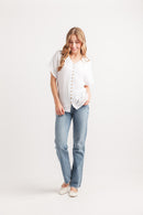 Short Sleeve Crinkle Button Front Blouse