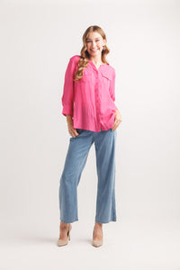 Tab Sleeve Button Front Blouse