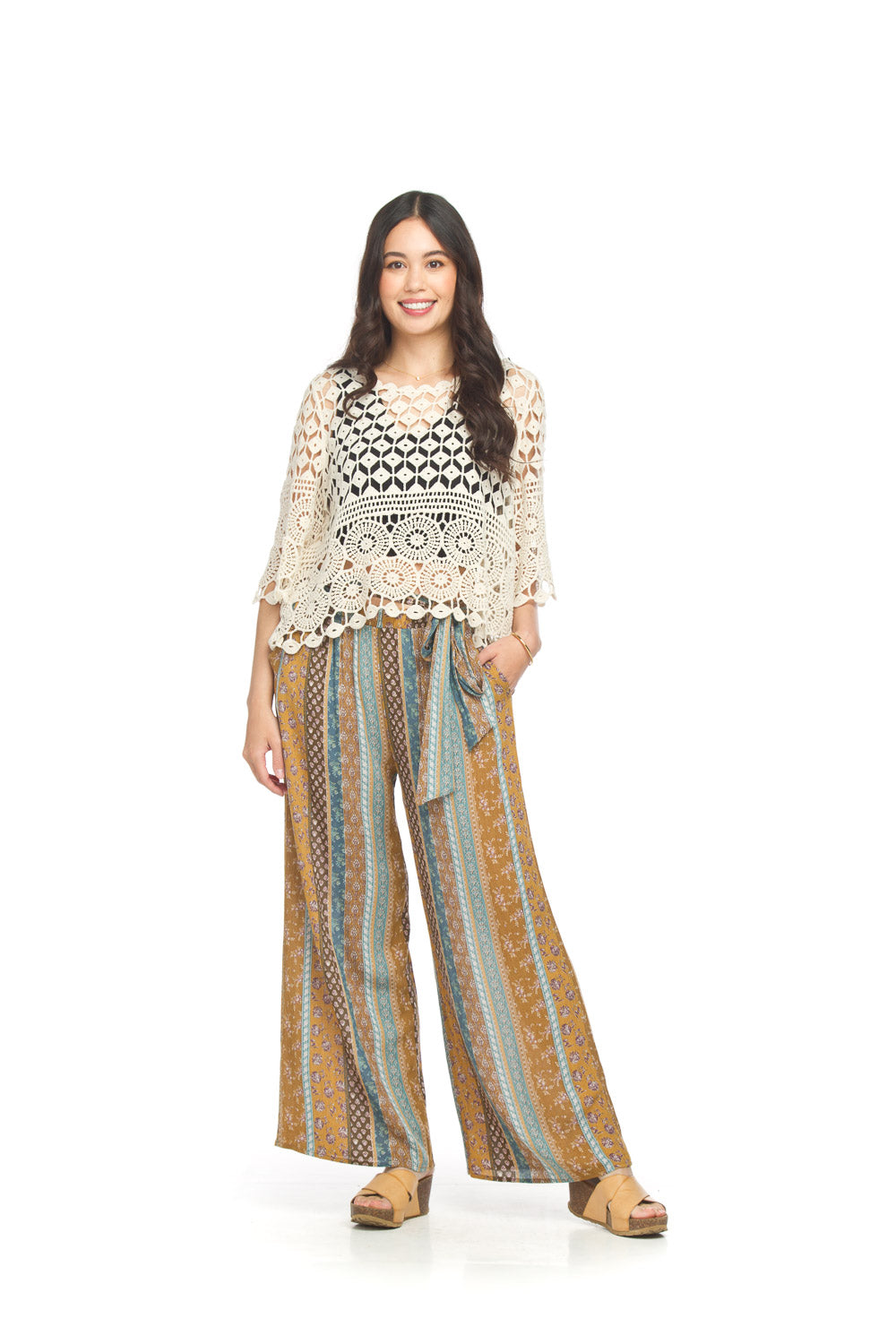 Boho Floral Striped Crinkle Pant