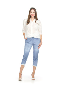 Stretch Cotton Blend Pants With Elastic Waist